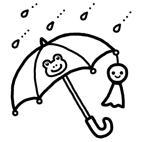 傘とてるてるぼうず 白黒 梅雨の無料イラスト 夏 ミニカット クリップアート素材