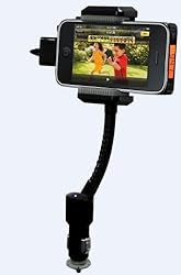 GSI Super Quality Wireless Hands-Free 5-in-1 Dock-Mount-Charger-FM Transmitter-Car Kit, with Goose-neck Mount + Cradle Rotate Function - for Ipod, IPhone 4/3G/3GS, MP3, MP4, CD, DVD Players - Includes Audio Cable, LCD Display - Cigarette Lighter Plug-In