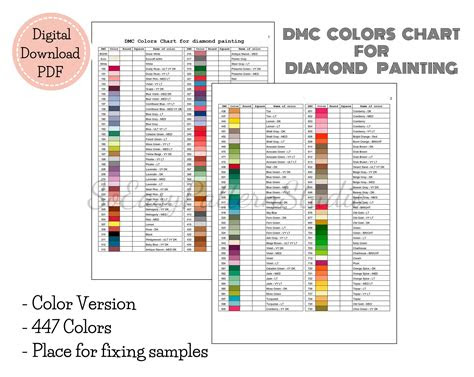 Throughout the craft world, lots of . diamond painting dmc color chart dmc colors char for diamond etsy