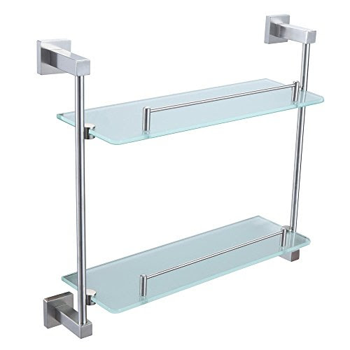 TEN-HIGH Stainless Steel Base Double-layer Glass Storage Shelf Bathroom Accessories, Brushed Nickel