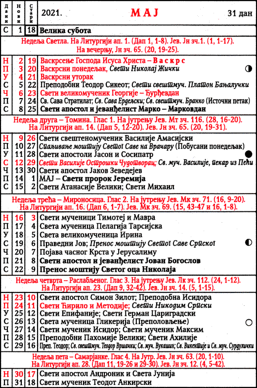 SRPSKI PRAVOSLAVNI CRKVENI KALENDAR 2021, - www ...
