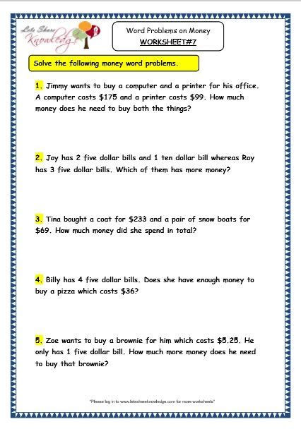  3rd grade math word problems best coloring pages for kids money math