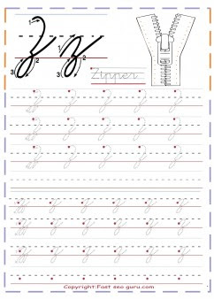 cursive handwriting tracing worksheets letter z for zipper