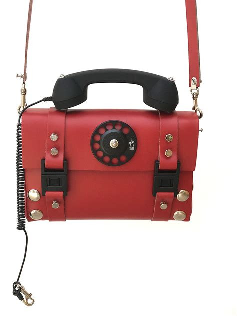 red leather shoulder bag handbag telephone handle