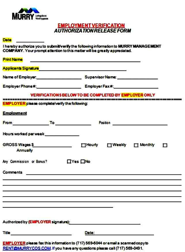 Authorization To Allow Employment Verification - 10 ...