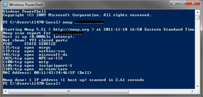 Nmap default command results