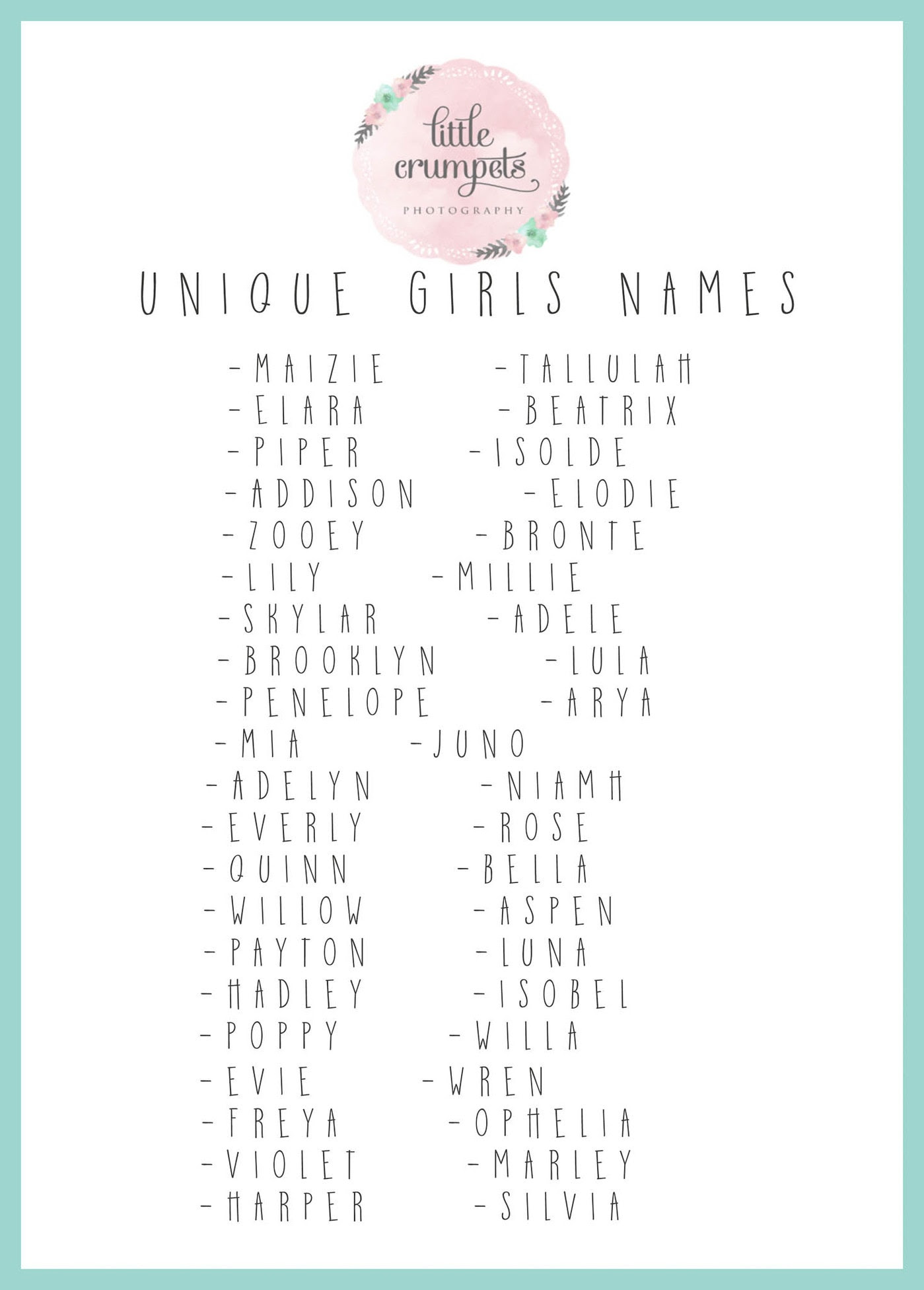 London Baby Photographer: Unique Baby Girl Names - London Newborn, Baby and Family Photographer ...