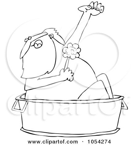 Cartoon of an Outlined Man Playing Sea Captain with a Boat in a Bath ...