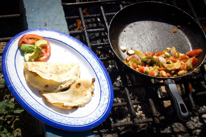 Breakfast crepes with veggies on the grill at Shambhala