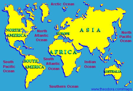 map of 7 continents and oceans