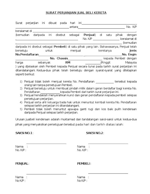 contoh surat perjanjian jual beli kereta