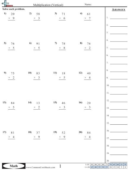  multiplication worksheets multiplication vertical worksheet