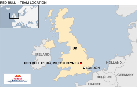 Map showing Red Bull's UK location