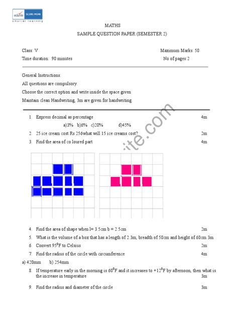  class 5 icse maths sample paper term 2 model 1 pdf