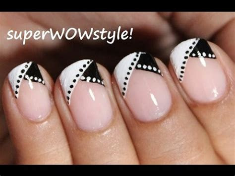 black  white nail art  french tip manicure youtube