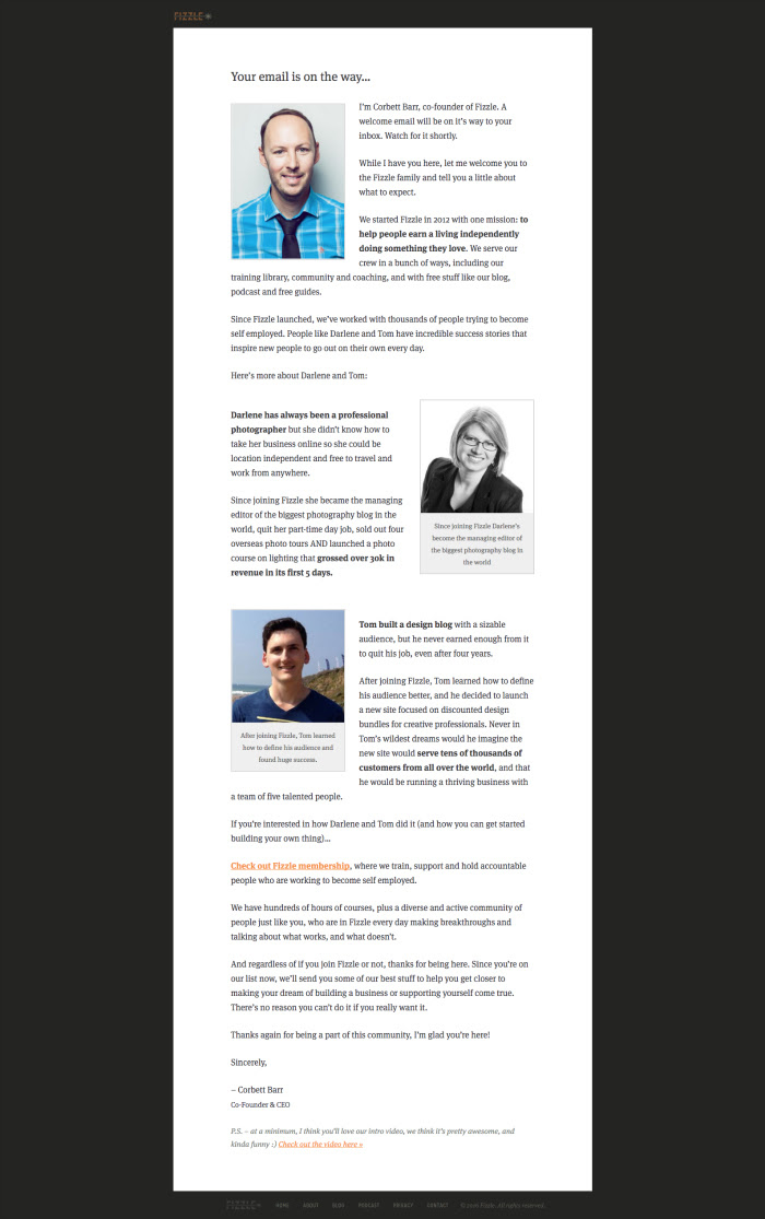 Fizzle Thank You Page