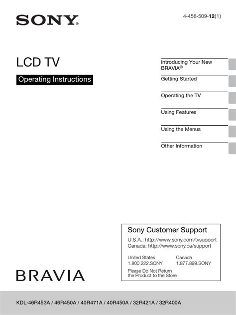 sony bravia television users guide owners manual cable