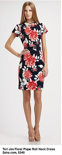 Saks.com - Teri Jon - Floral Piqué Roll-Neck Dress