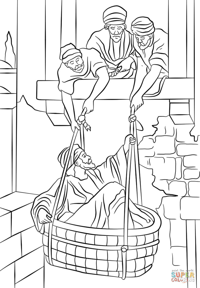 the Paul Escapes in a Basket coloring pages