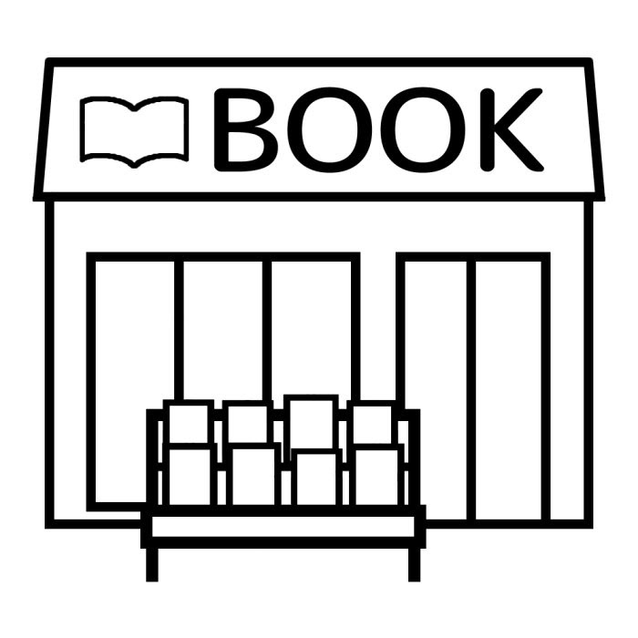 本屋 白黒 建物6 乗り物 建物 無料イラスト素材