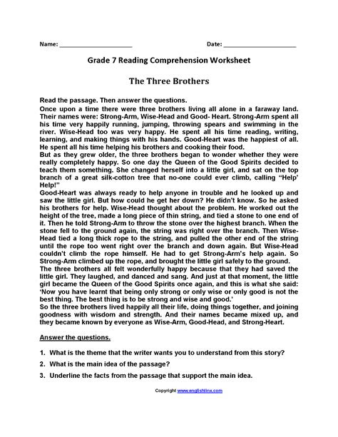  reading comprehension worksheets for 7th grade students style worksheets