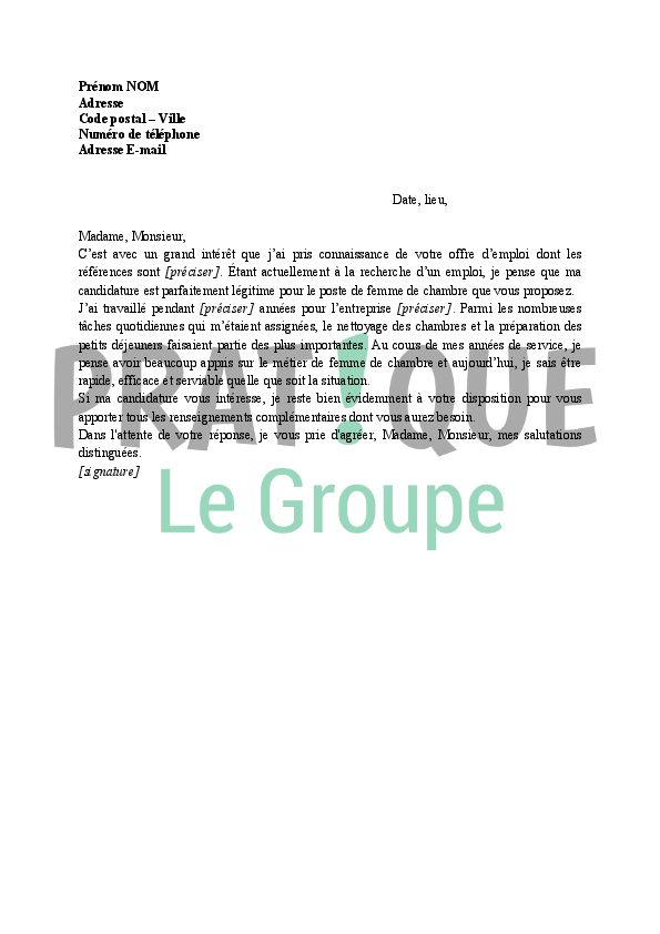 Lettre de motivation femme de ménage hotel - laboite-cv.fr