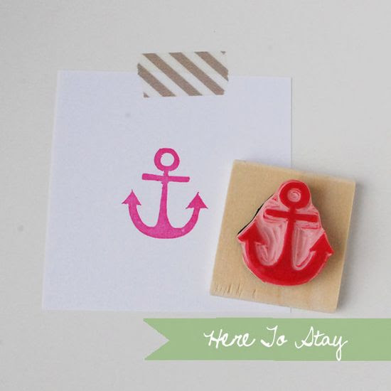 Hand Carved "Here to Stay" Anchor Rubber Stamp. $9.00, via Etsy.