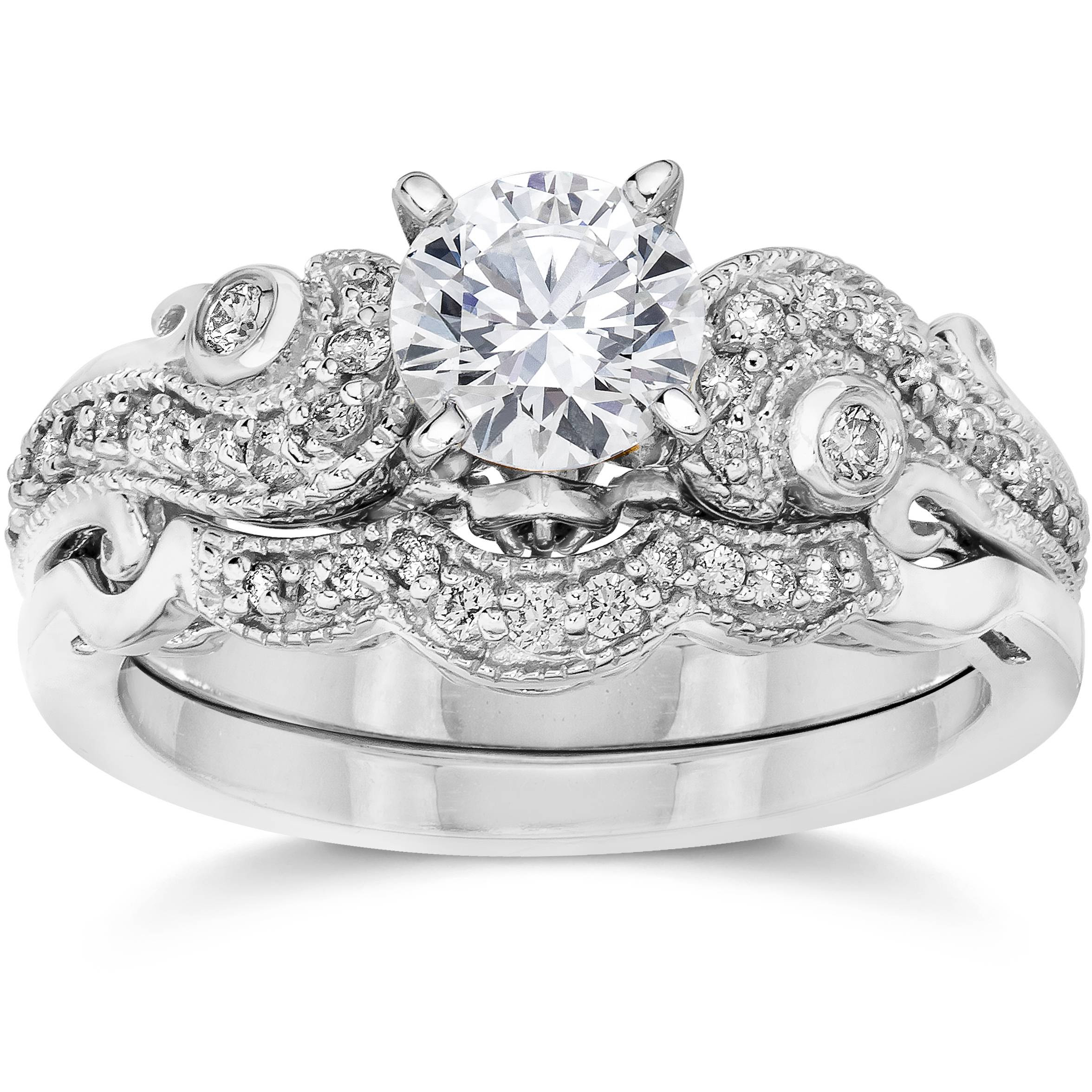 Tall Cathedral Engagement Ring & Wedding Band Bridal Set