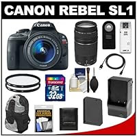 Canon EOS Rebel SL1 Digital SLR Camera & EF-S 18-55mm IS STM Lens with EF 75-300mm III Lens + 32GB Card + Battery + Backpack + Filters + Accessory Kit