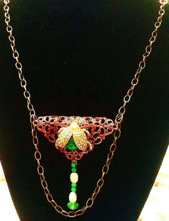 Steampunk Filigree Beetle Necklace Vintage by VintageMemoryJewelry, $18.00