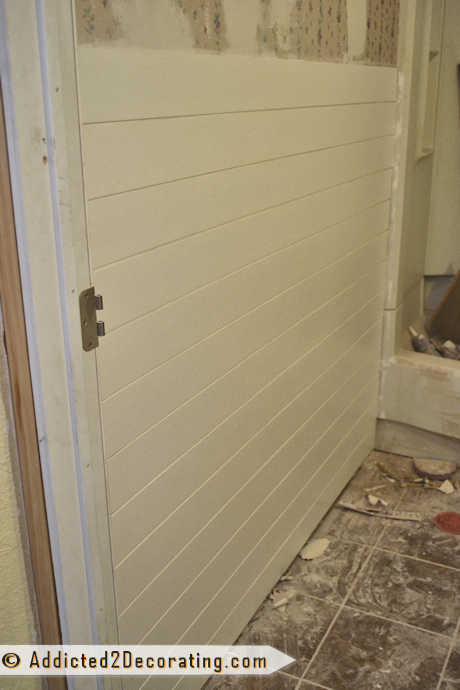 Bathroom Makeover Day 8 – Faux Wood Plank Walls, Part 2