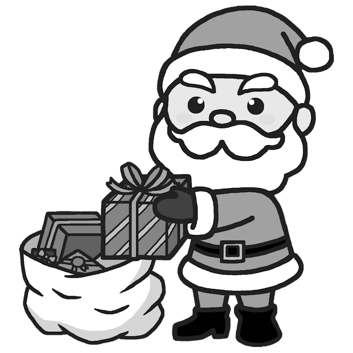 プレゼントサンタ モノクロ サンタクロース クリスマス 無料イラスト素材