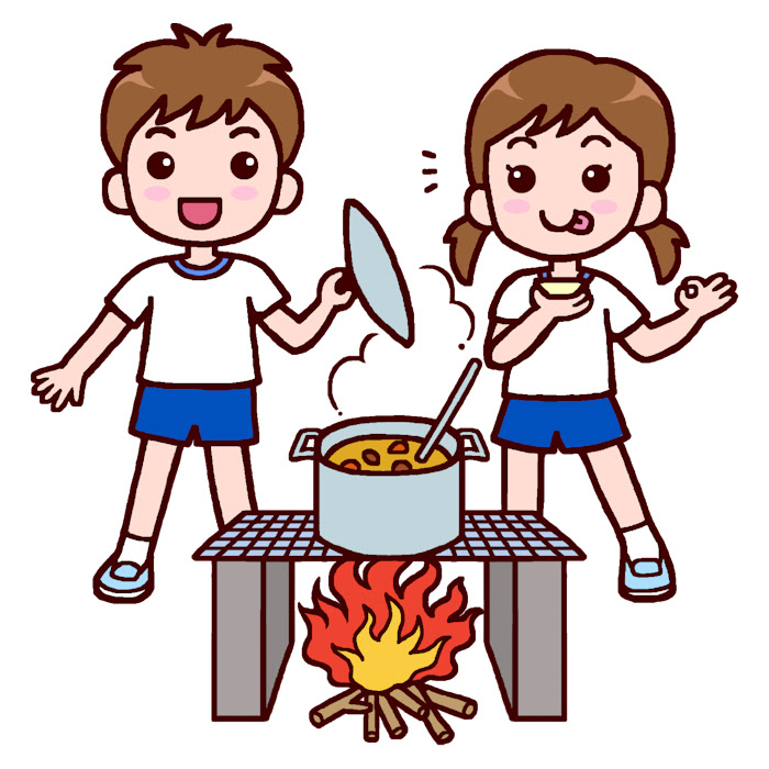 カレーを作ったよ カラー 林間学校の無料イラスト 夏の季節 行事 学校素材