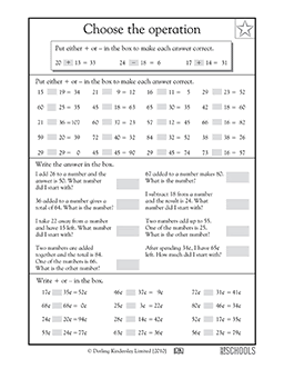 2nd grade, 3rd grade Math Worksheets: Plus or minus (up to 100 ...