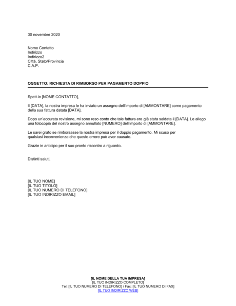 Esempio Di Lettera Per Richiesta Rimborso - Esempio di lettera di ...