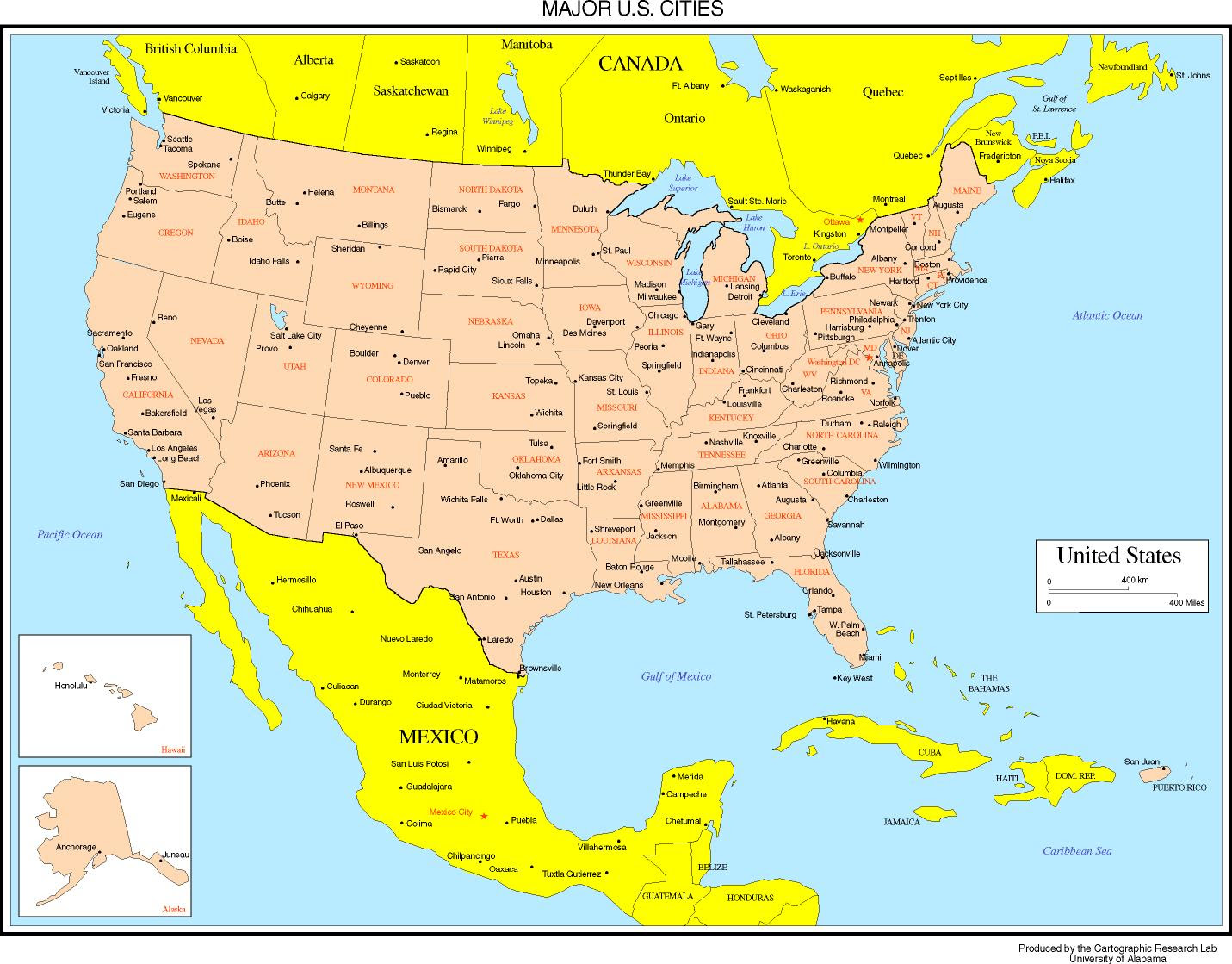Map United States Major Cities JPEG 222kb. Capitals and major cities of the USA.