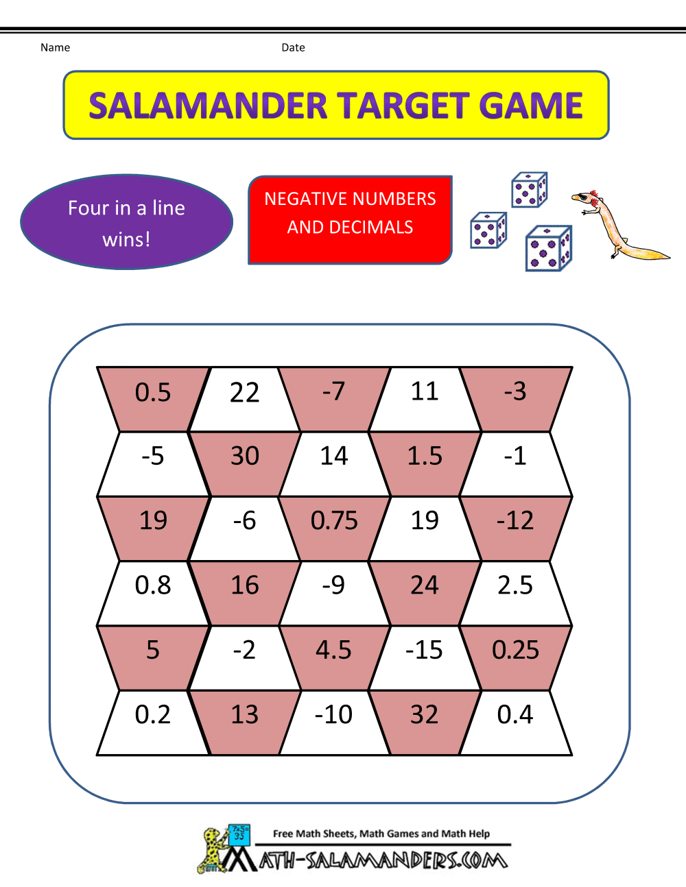 Fun Math Games For 6th Graders Printable  6th grade math gamesfrankie s bingo fun subtraction 