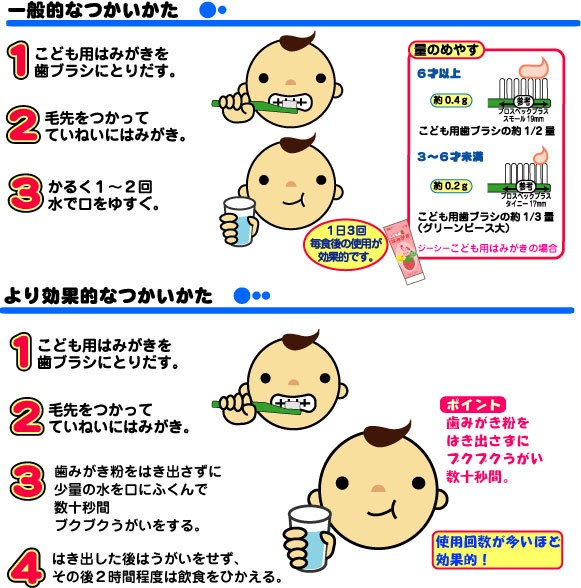 フッ素入り歯みがき粉で強い歯を作ろう 年齢別ケアガイド むし歯のホームページ Mi21 Net