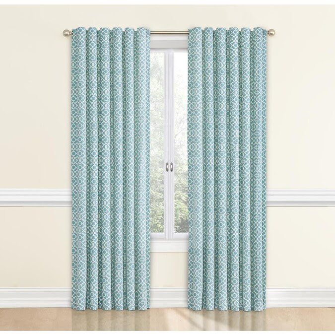 aqua and white curtain panels