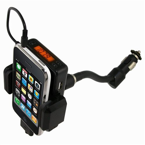 Black Apple Ipod 5-in-1 Car Charger + Fm Transmitter / Holder Full Range Freq...