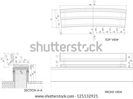 Drawing Plans Of A Park Bench Stock Vector 125132921 : Shutterstock