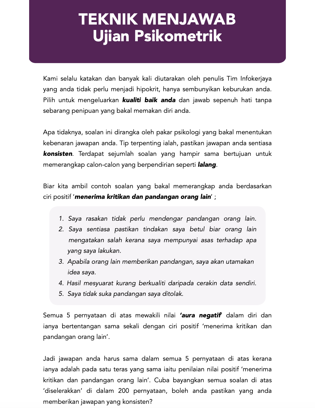 Ujian Psikometrik Contoh Soalan Ujian Psikometrik Spa Jawatan Kerajaan