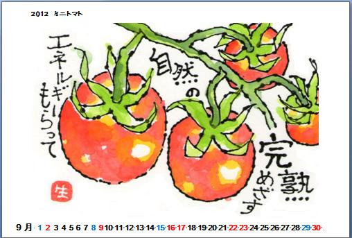 オーママの爽やか日記 ２０１２ ９月絵手紙カレンダー ミニトマト