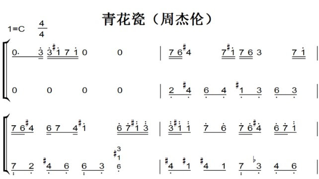 青花瓷 周杰伦 初学者简易版钢琴双手简谱钢琴谱钢琴简谱 金诺钢琴双手简谱 淘宝客