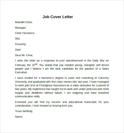 Simple Cover Letter For Job Application Doc