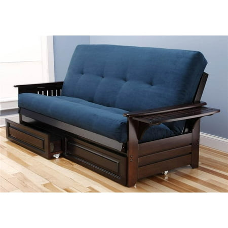 Phoenix Futon in Espresso Finish with Suede Navy Mattress