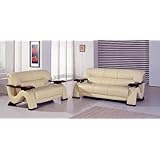 Modern Furniture Beige Leather Sofa Loveseat Living Room Set