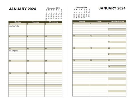  2024 two page monthly calendar a3 free printable templates