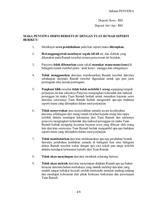 perjanjian syarat yang contoh memenuhi 4 Perjanjian sewa rumah/bilik perjanjian syarat yang contoh memenuhi 4 Perjanjian sewa rumah/bilik