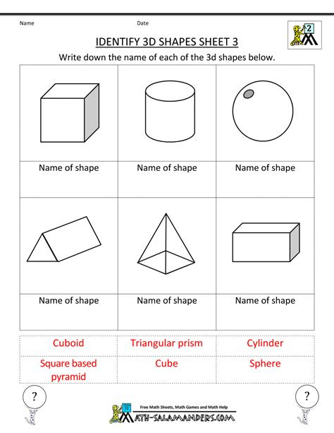  3d shapes worksheets